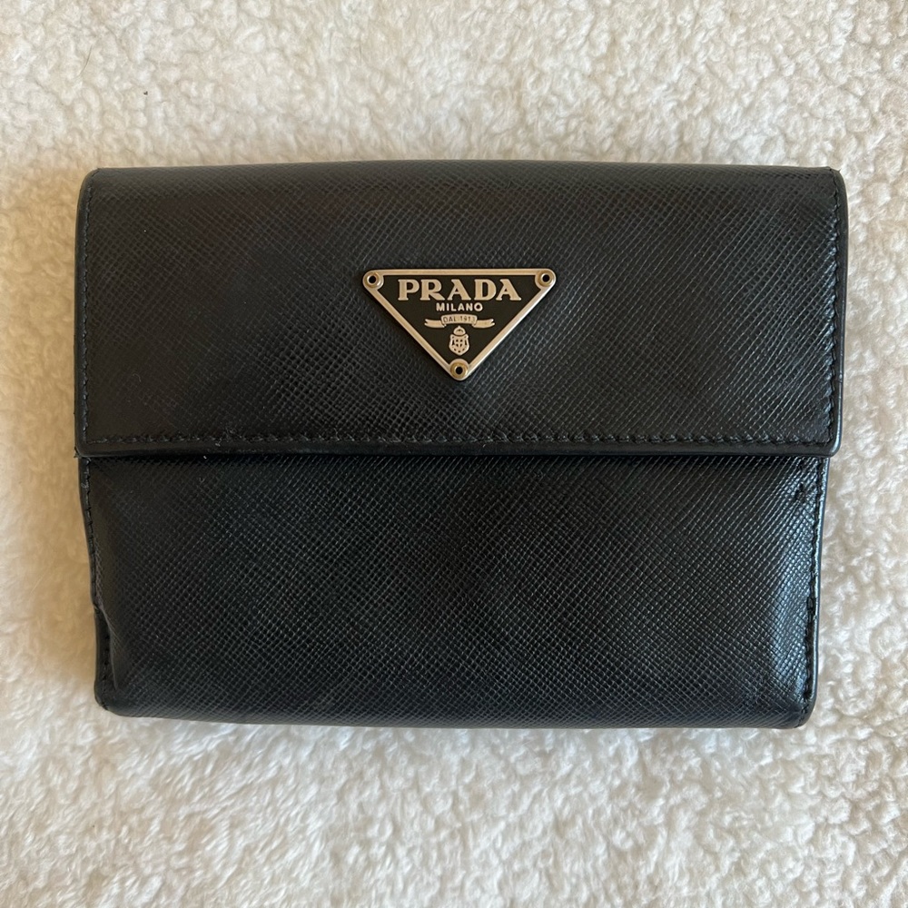 SOLD - Prada Saffiano Leather Compact Black Wallet - UNISEX